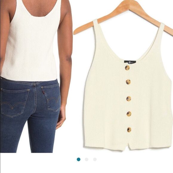 Seven all mankind button up tank in white cotton blend size L , NWT - Picture 2 of 7
